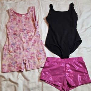 Girls M 7/8 Dance & Gymnastics 3-Piece Set | Tie-Dye + Metallic + Black Basics
